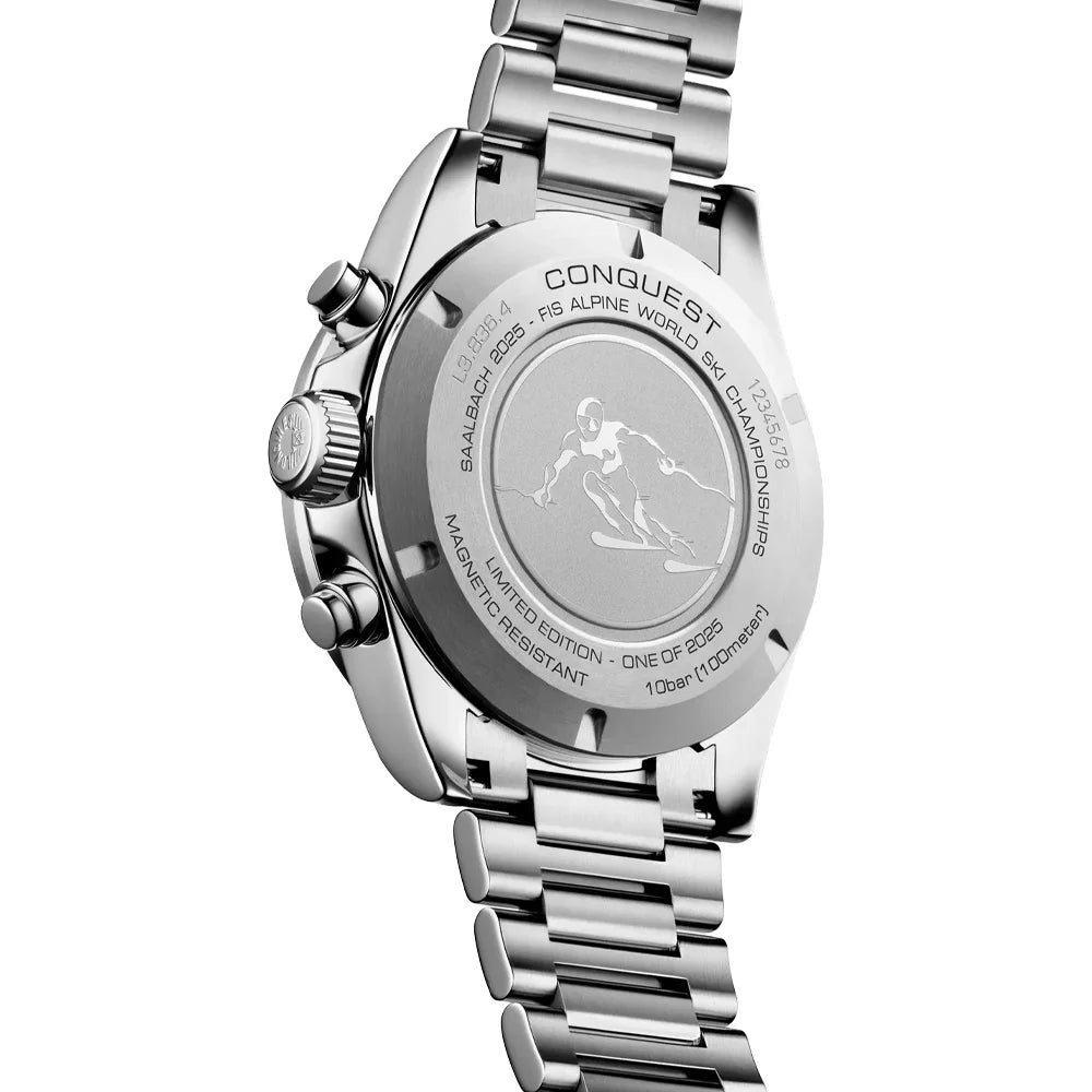 Exklusive Longines Conquest Chronograph – Ski Edition, Edelstahlgehäuse, Saphirglas, Chronographenfunktion