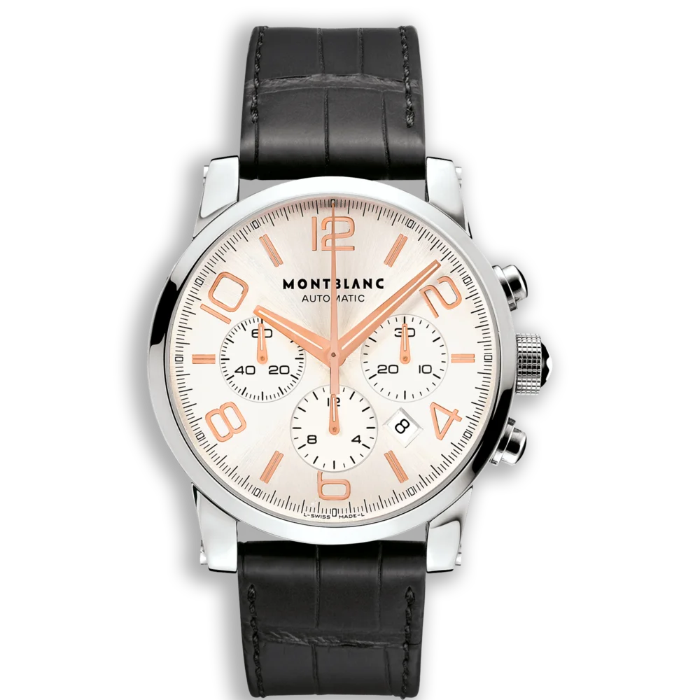 Welche Montblanc Automatikuhr passt zu Business-Outfits? Timewalker Silber, Lederarmband, elegantes Design, jetzt bei Montblanc Boutique Kitzbühel kaufen