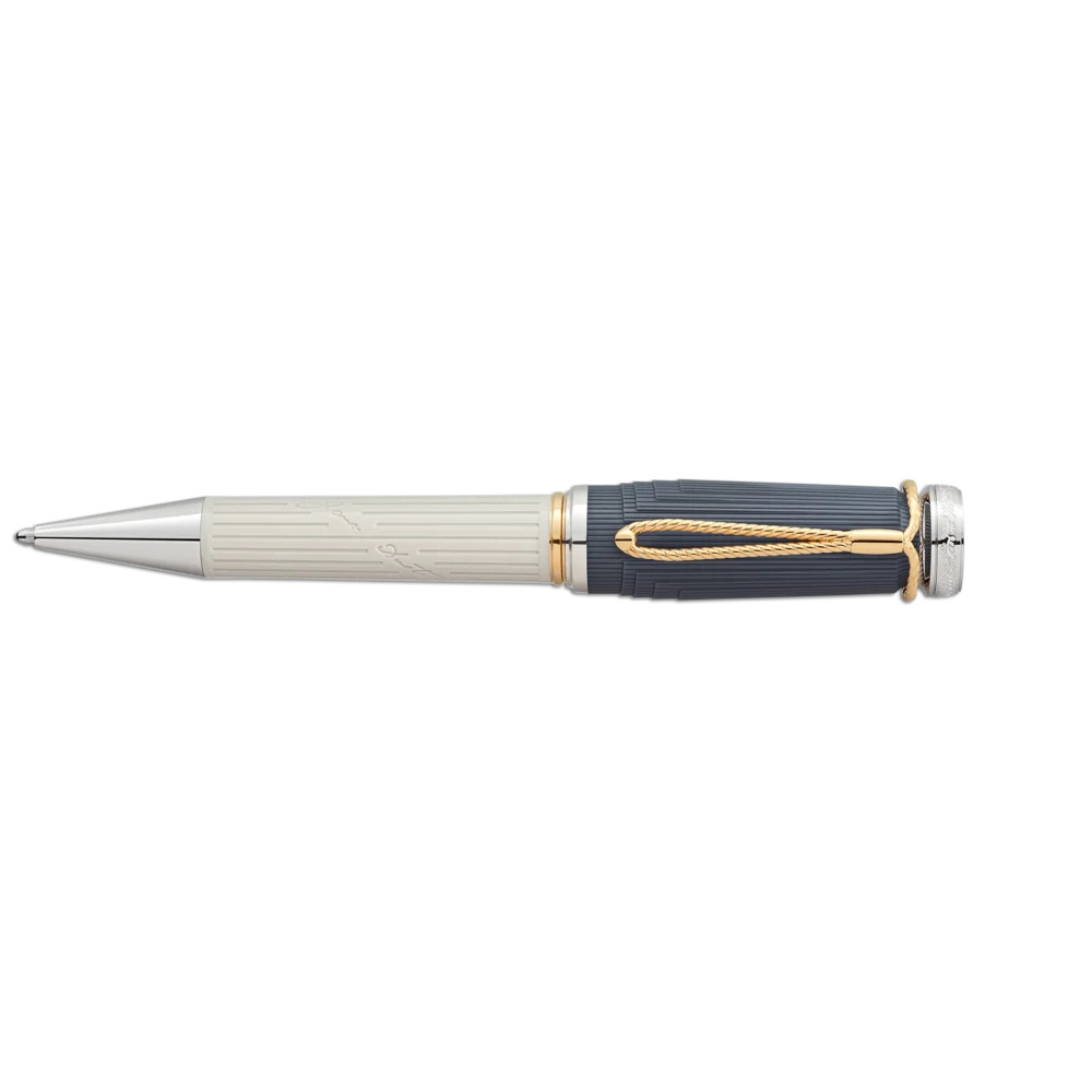 Exklusiver Montblanc® Jane Austen Kugelschreiber Limited Edition – luxuriöses Sammlerstück, sandgrauer Korpus, graublaue Kappe, für exklusive Kollektionen