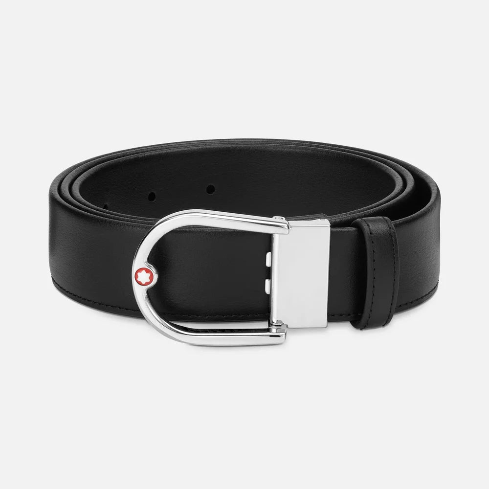 Gürtel 35mm - Leder schwarz - hufeisenförmige Schließe