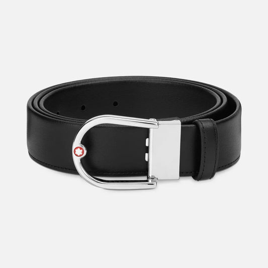 Gürtel 35mm - Leder schwarz - hufeisenförmige Schließe