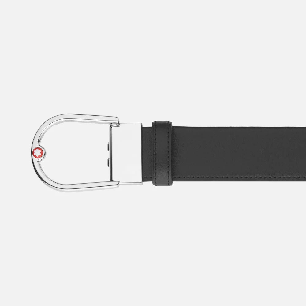Gürtel 35mm - Leder schwarz - hufeisenförmige Schließe