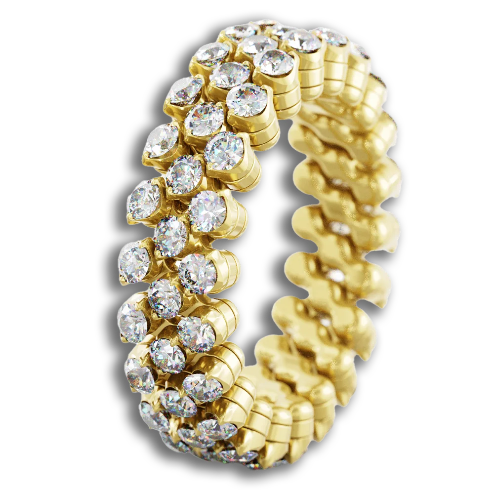 Ring Multi Size • 3 Reihen voll besetzt • weiße Diamanten • Gelbgold