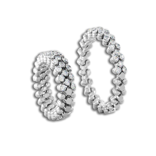 Ring Multi Size • 3 Reihen • 1/2 mit weiße Diamanten • Weißgold-Mittelstück