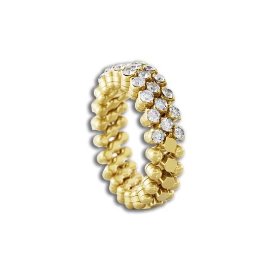 Ring Multi Size • 3 Reihen • 1/2 mit weiße Diamanten • Gelbgold