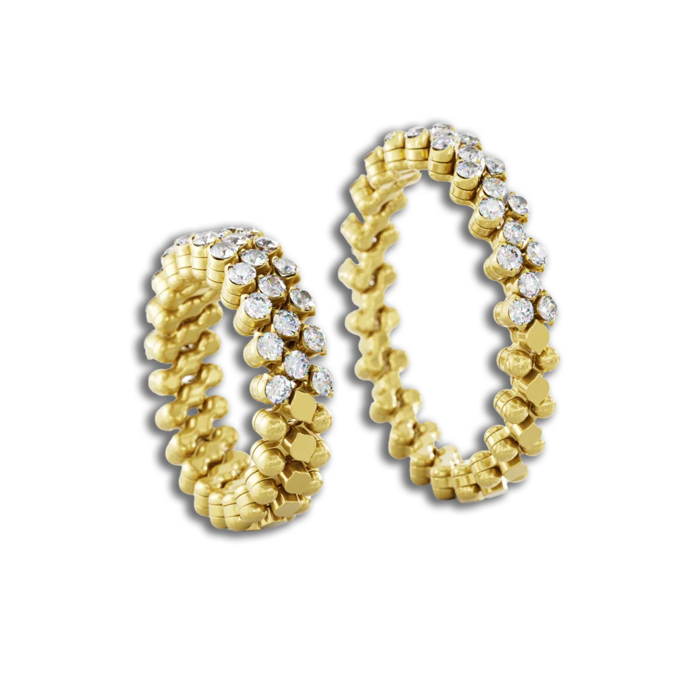 Ring Multi Size • 3 Reihen • 1/2 mit weiße Diamanten • Gelbgold