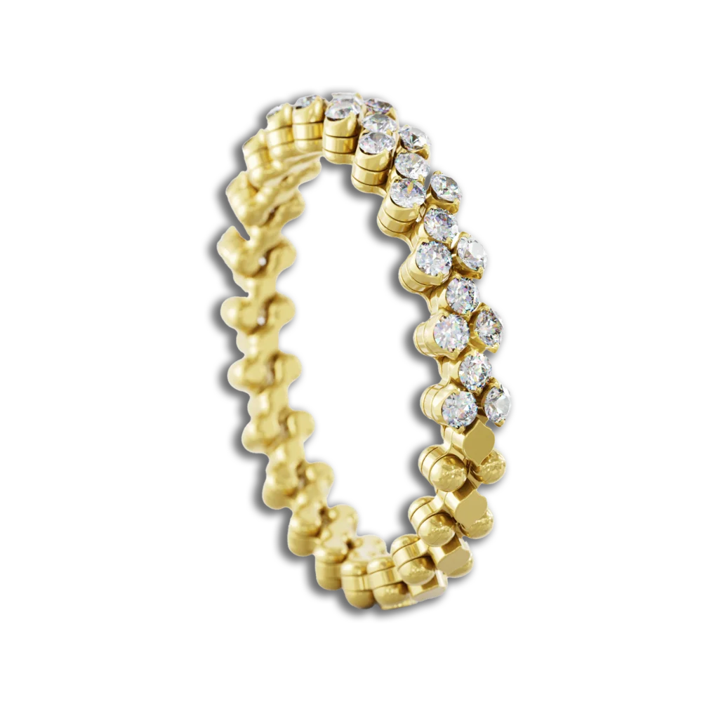 Ring Multi Size • 3 Reihen • 1/2 mit weiße Diamanten • Gelbgold