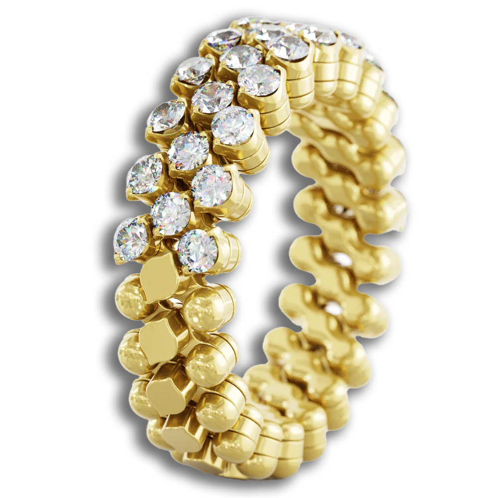 Ring Multi Size • 3 Reihen • 1/2 mit weiße Diamanten • Gelbgold