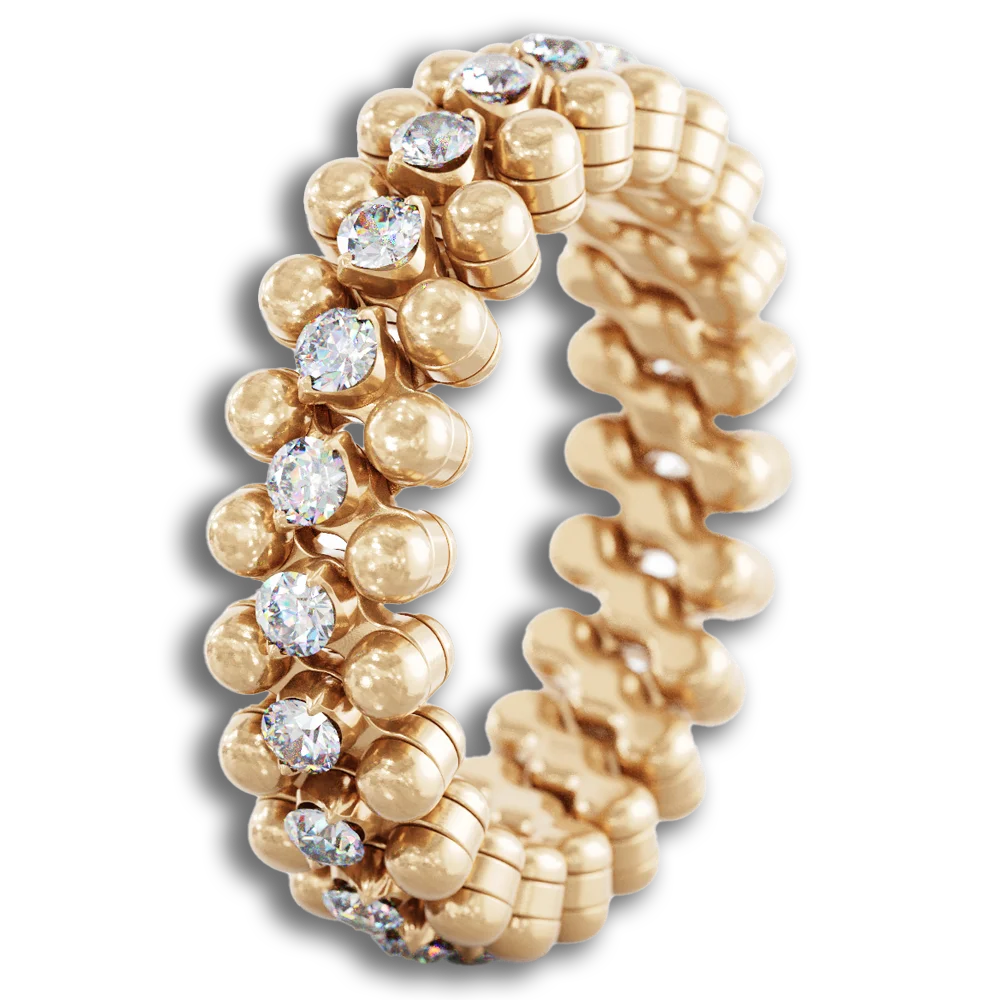 Ring Multi Size • 3 Reihen • weiße Diamanten • Roségold-Mittelstück