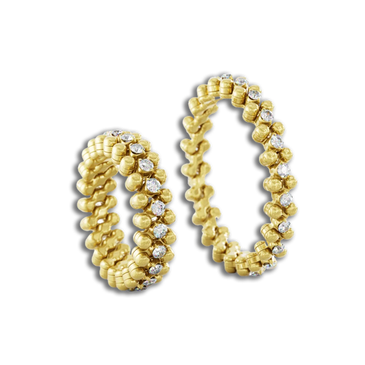 Ring Multi Size • 3 Reihen weißen Diamanten • Gelbgold-Mittelstück