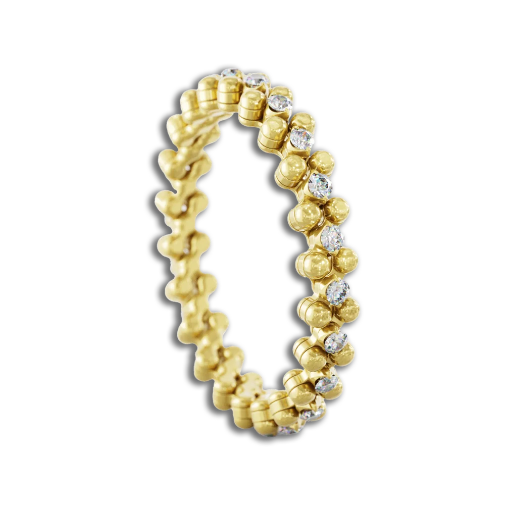 Ring Multi Size • 3 Reihen weißen Diamanten • Gelbgold-Mittelstück