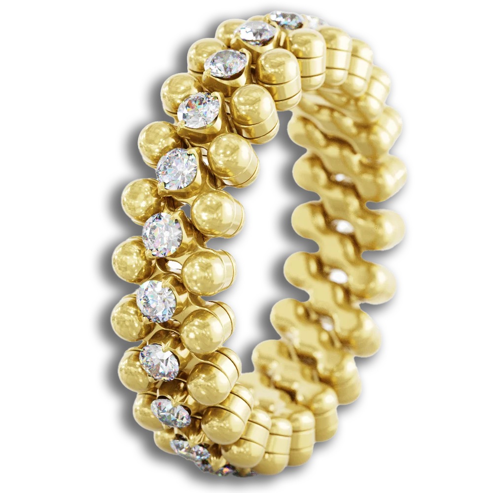 Ring Multi Size • 3 Reihen weißen Diamanten • Gelbgold-Mittelstück