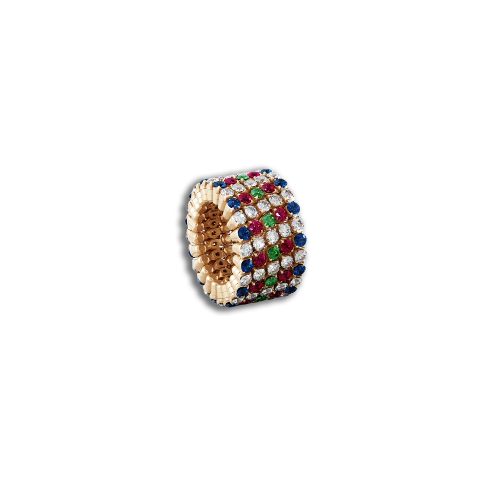 Ring Bracelet • 5 Reihen voll besetzt • Diamanten, Saphire, Rubine - Multicolor • Roségold