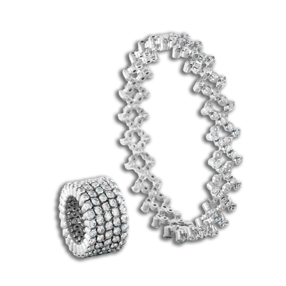 Ring Bracelet • 5 Reihen voll besetzt • weiße Diamanten • Weißgold