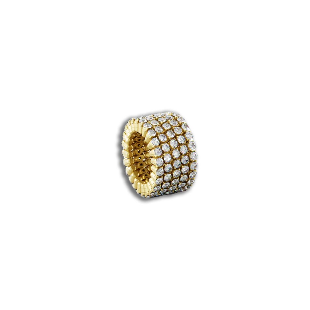 Ring Bracelet • 5 Reihen voll besetzt • weiße Diamanten • Gelbgold