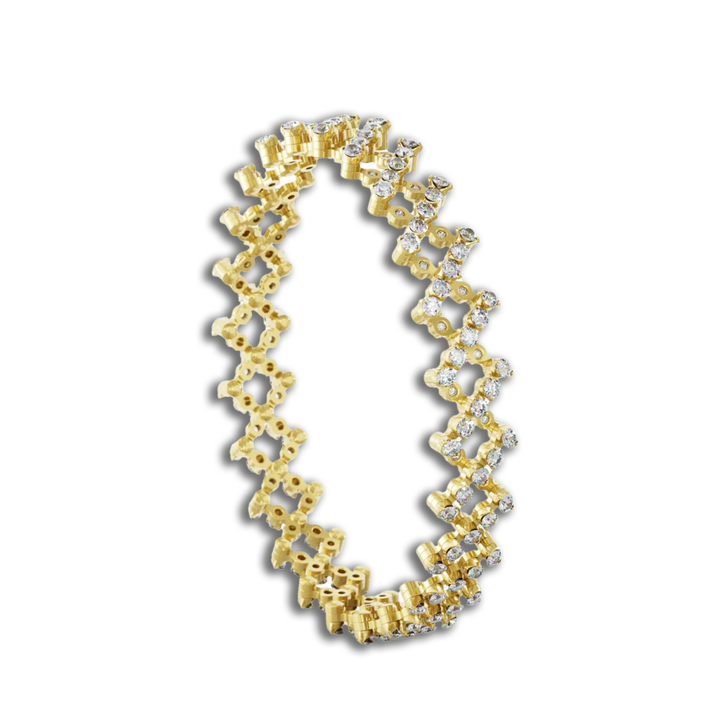 Ring Bracelet • 5 Reihen voll besetzt • weiße Diamanten • Gelbgold