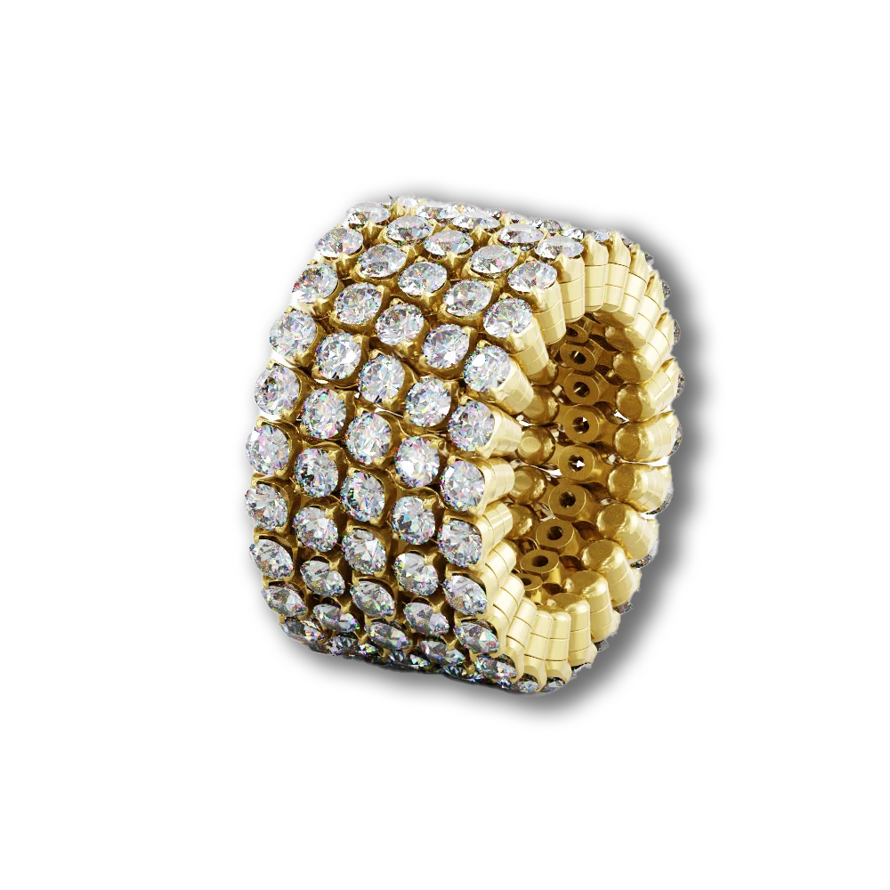 Ring Bracelet • 5 Reihen voll besetzt • weiße Diamanten • Gelbgold
