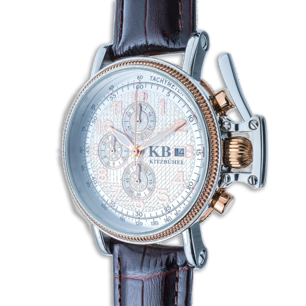 Roségoldene KB Stoppwatch – luxuriöse Stoppuhr, robustes Gehäuse, präzises Chronographenwerk, exklusives Accessoire für Uhrenkennerinnen und Uhrenkenner, erhältlich bei Juwelier und Goldschmied Schroll in Kitzbühel Tirol oder online.