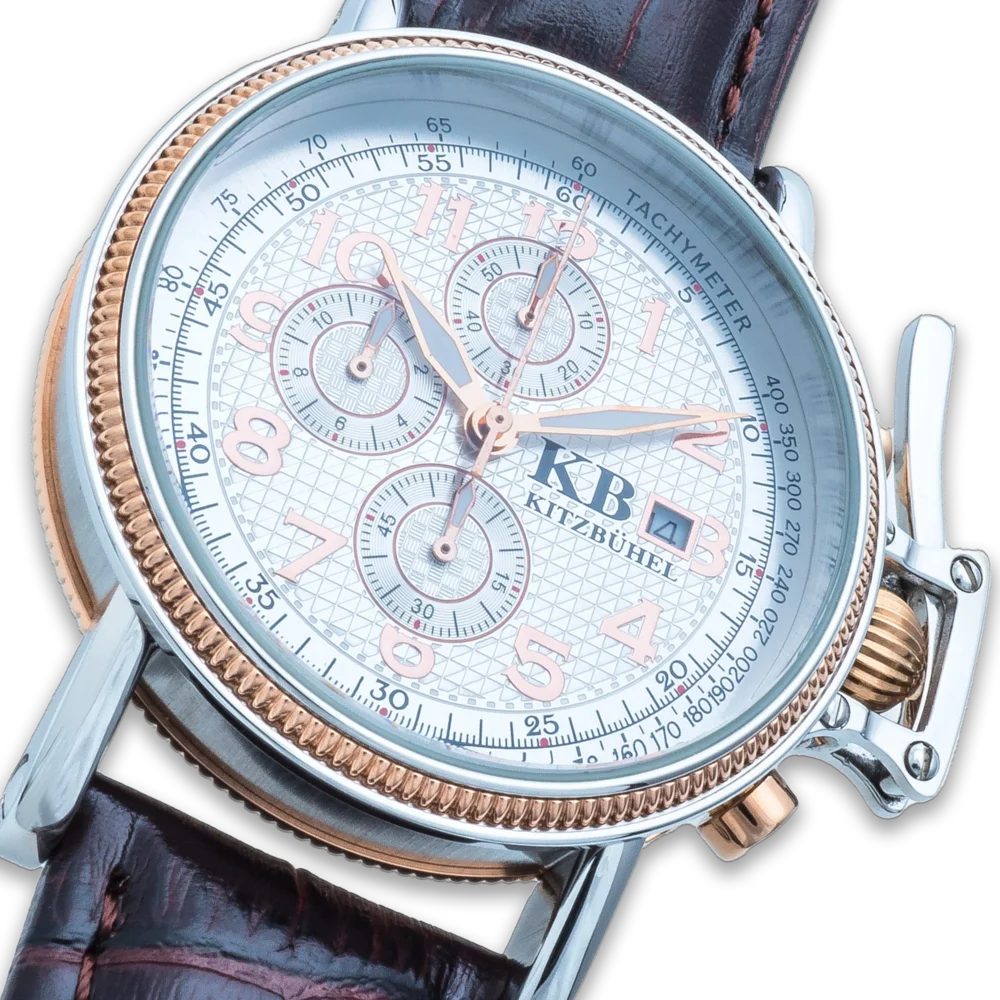 Luxus-Stoppuhr KB Roségold – feinste Uhrmachertradition, Roségoldgehäuse, präzises Stoppwerk, exklusives Design für Kennerinnen und Kenner, erhältlich bei Juwelier und Goldschmied Schroll in Kitzbühel Tirol oder online.