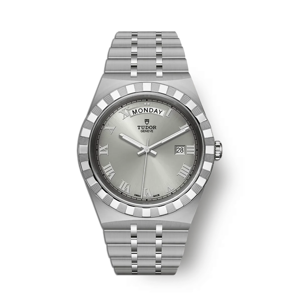 Tudor Royal – exklusive Schweizer Automatik-Herrenuhr mit silbernem Zifferblatt, Edelstahlgehäuse, Saphirglas, Edelstahlarmband sowie Datums- und Wochentagsanzeige, jetzt im Uhrengeschäft Schroll Tirol inklusive Premium-Service sichern – optimale Wahl als erste hochwertige Uhr für Einsteiger und Sammler