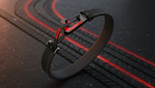 Pirelli Armband – Luxus Herrenarmband von Montblanc: Pirelli Big Class Master, Gummi, schwarz-rot, Reifenmuster. Exklusiv online & in der Boutique Kitzbühel kaufen