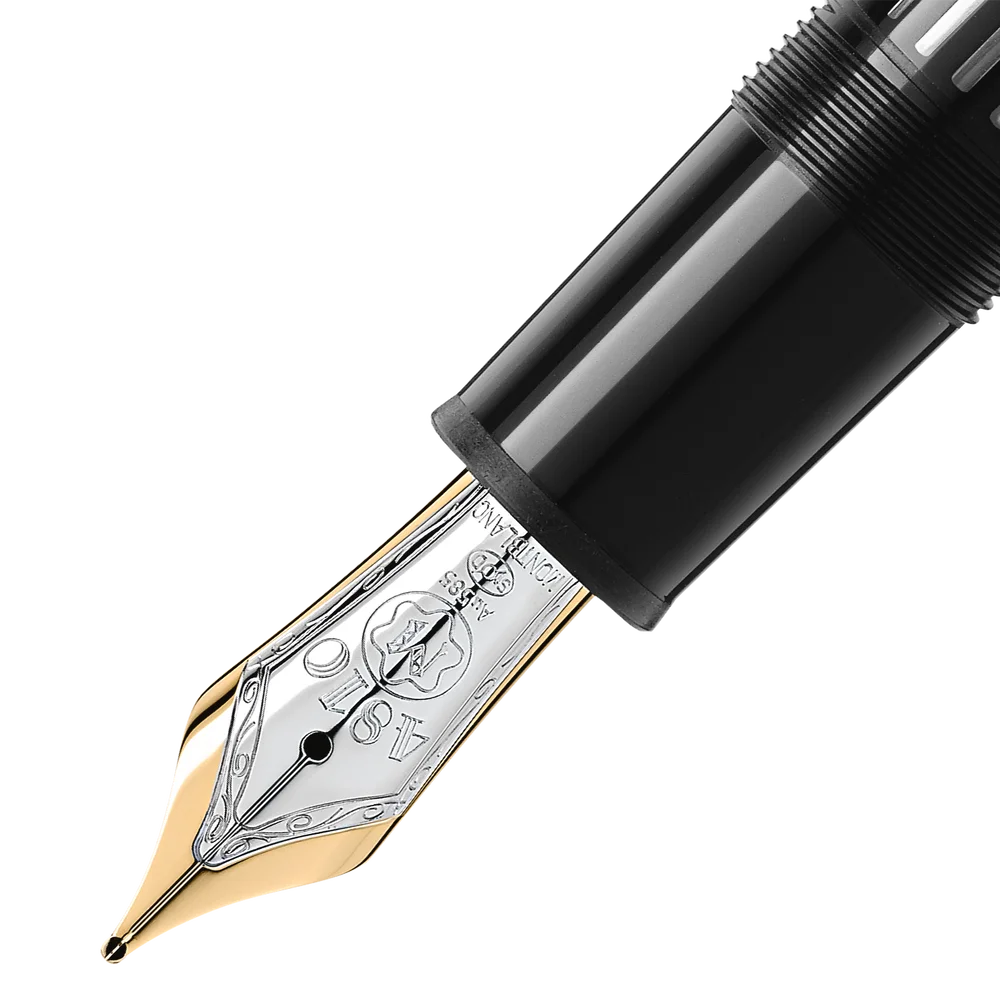 Schwarzer Montblanc Kolbenfüllfederhalter aus Edelharz mit Platin Finish