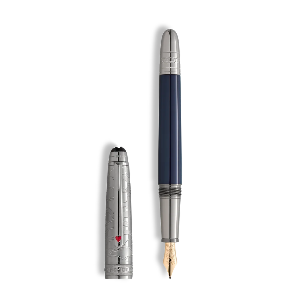 Handgefertigter Montblanc Füllfederhalter mit Lasermuster und rotem Herz-Clip