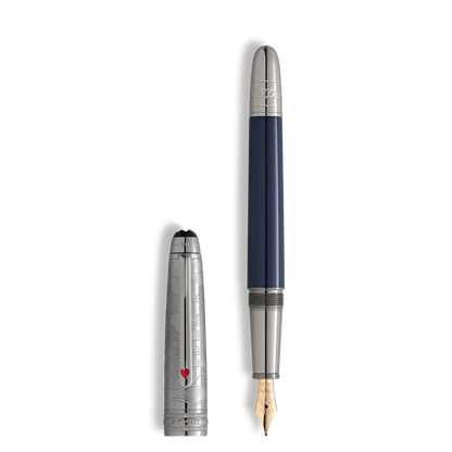 Handgefertigter Montblanc Füllfederhalter mit Lasermuster und rotem Herz-Clip