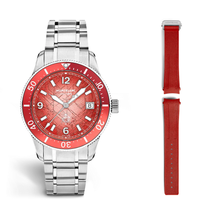 Montblanc Iced Sea Automatic Date 0 Oxygen Limited Edition mit Edelstahlarmband und korallenrotem Kautschukarmband werkzeuglos wechselbar in Kitzbühel erhältlich