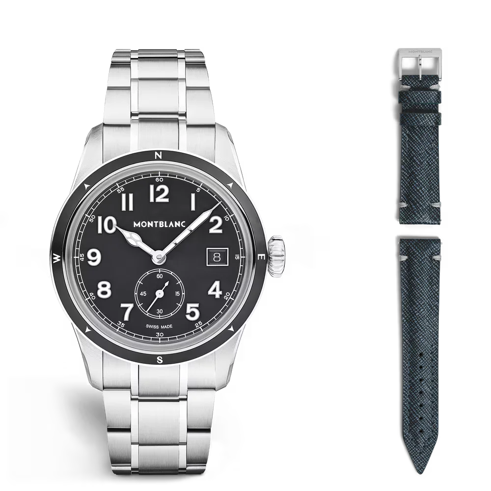Montblanc 1858 Small Second 0 Oxygen am Handgelenk kompakte 38 mm Luxus Sportuhr mit kleiner Sekunde für anspruchsvolle Uhrenliebhaberinnen und Uhrenliebhaber mit Wechselarmband bei Montblanc Boutique Kitzbühel Tirol