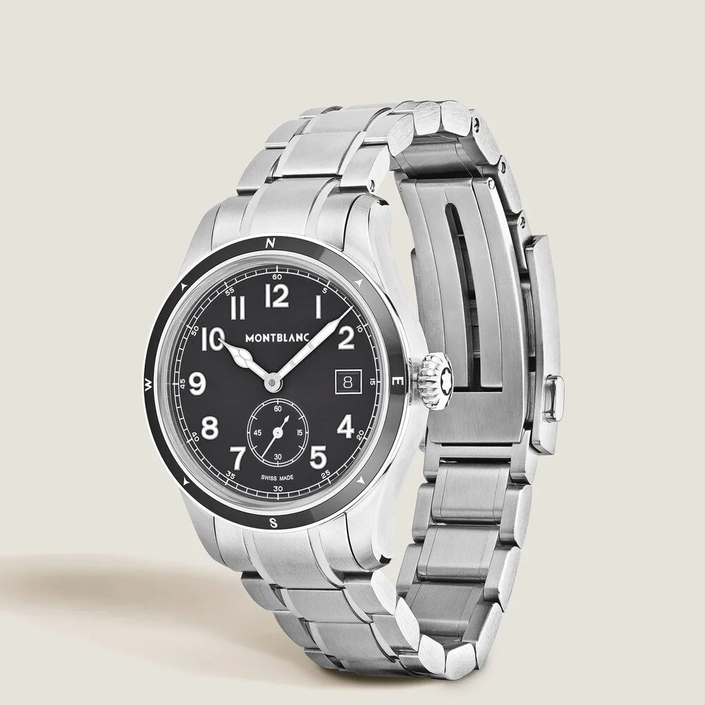 Montblanc 1858 Small Second 0 Oxygen Luxus Explorer Uhr mit 38 mm Edelstahlgehäuse und schwarzem Zifferblatt bei Montblanc Boutique Kitzbühel Tirol online kaufen