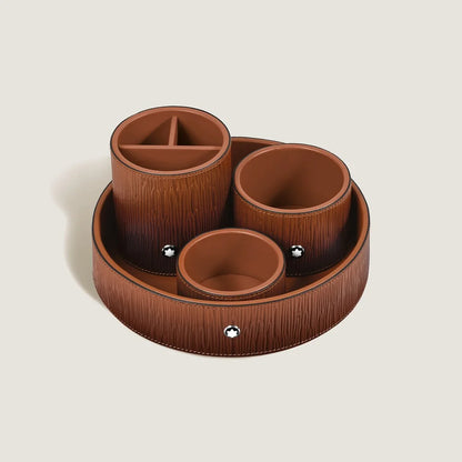 Montblanc Desk Tray groß rund ideal für Schreibgeräte Visitenkarten und Schlüssel edles Büroaccessoire in Montblanc Boutique Kitzbühel erhältlich - Beispielfoto mit 3 weiteren Behältern