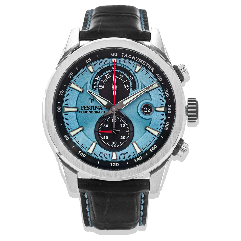 Festina Timeless Chronograph Herren F20695/2 Hellblau Lederarmband