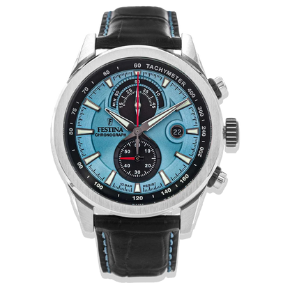 Festina Timeless Chronograph Herren F20695/2 Hellblau Lederarmband