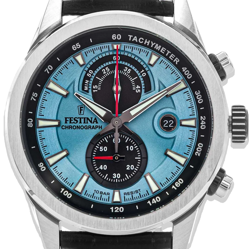 Festina Timeless Chronograph Herren F20695/2 Hellblau Lederarmband