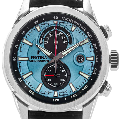 Festina Timeless Chronograph Herren F20695/2 Hellblau Lederarmband