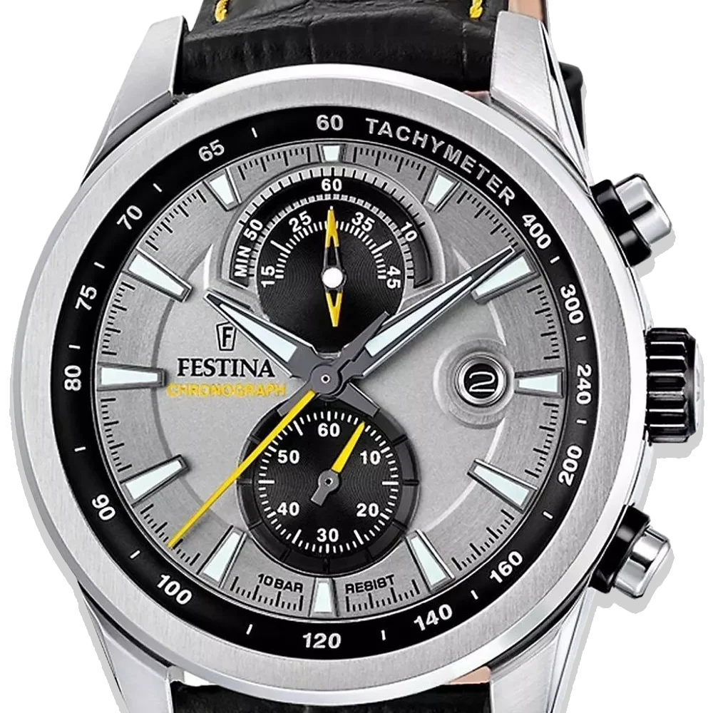 Festina Timeless Chronograph Herren F20695/4 Silber • Lederarmband