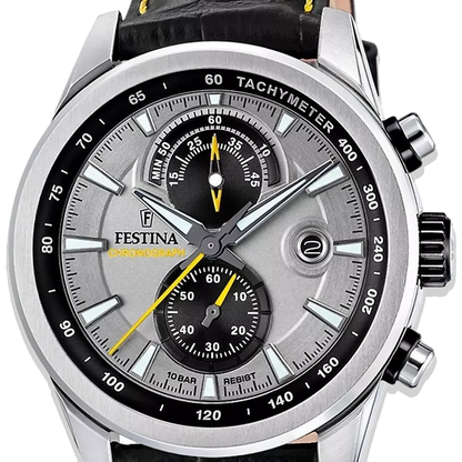 Festina Timeless Chronograph Herren F20695/4 Silber • Lederarmband