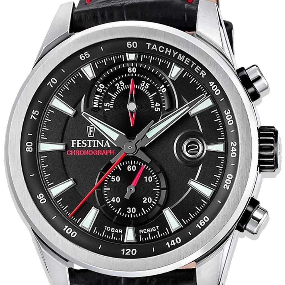 Festina Timeless Chronograph Herren F20695/6 Black • Lederarmband