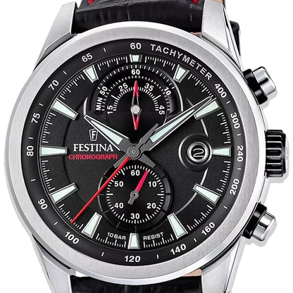 Festina Timeless Chronograph Herren F20695/6 Black • Lederarmband