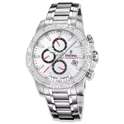 Festina Timeless Chronograph Herren F20704/1 Weiß Edelstahlarmband