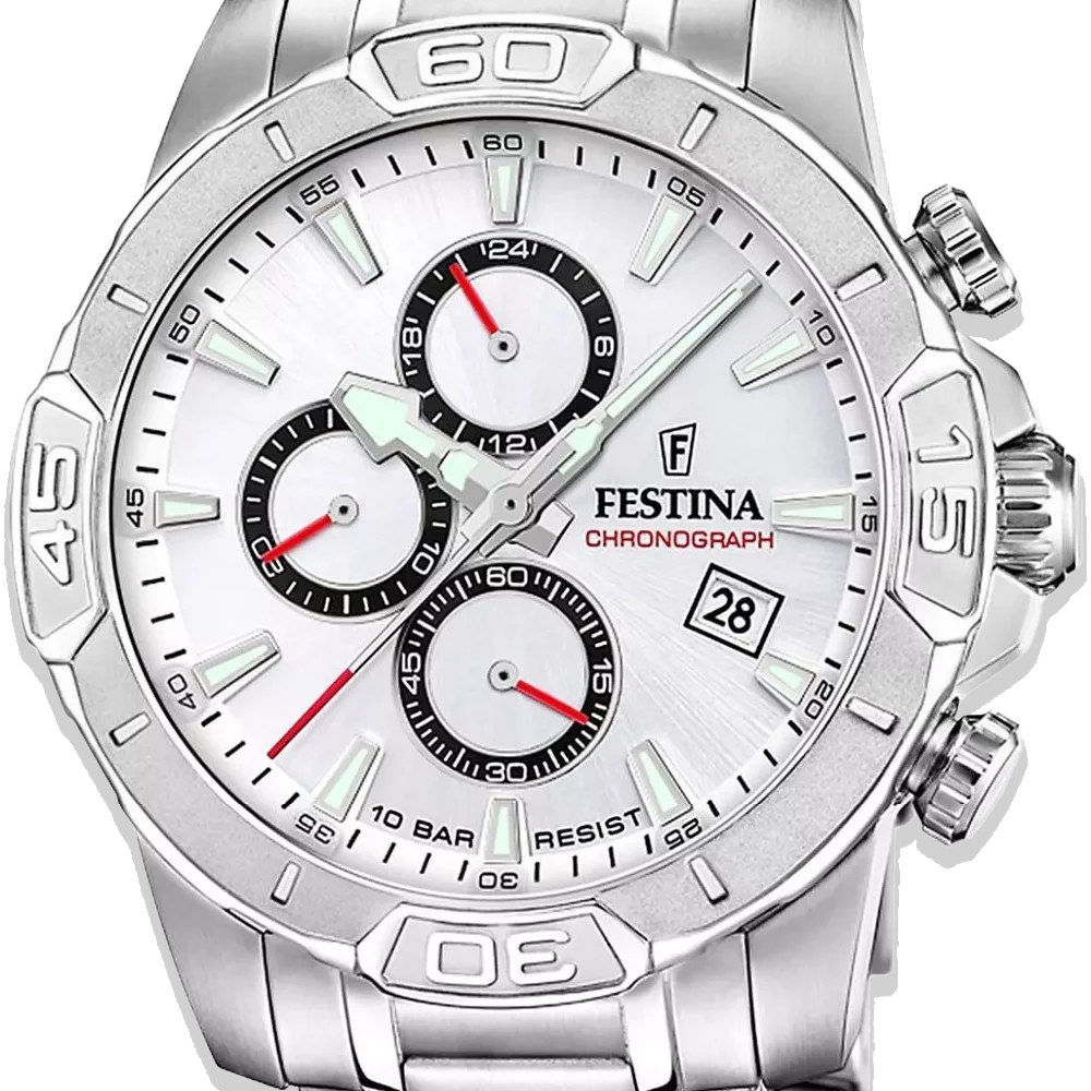 Festina Timeless Chronograph Herren F20704/1 Weiß Edelstahlarmband