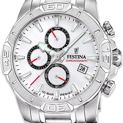 Festina Timeless Chronograph Herren F20704/1 Weiß Edelstahlarmband