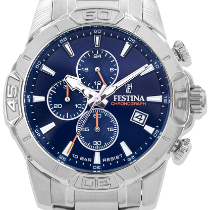 Festina Timeless Chronograph Herren F20704/2 Blau Edelstahlarmband