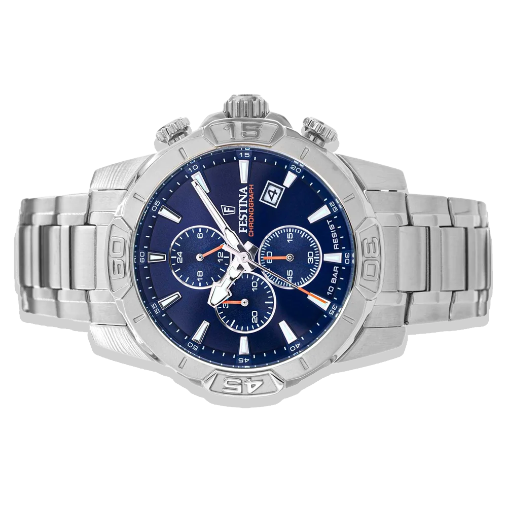 Festina Timeless Chronograph Herren F20704/2 Blau Edelstahlarmband