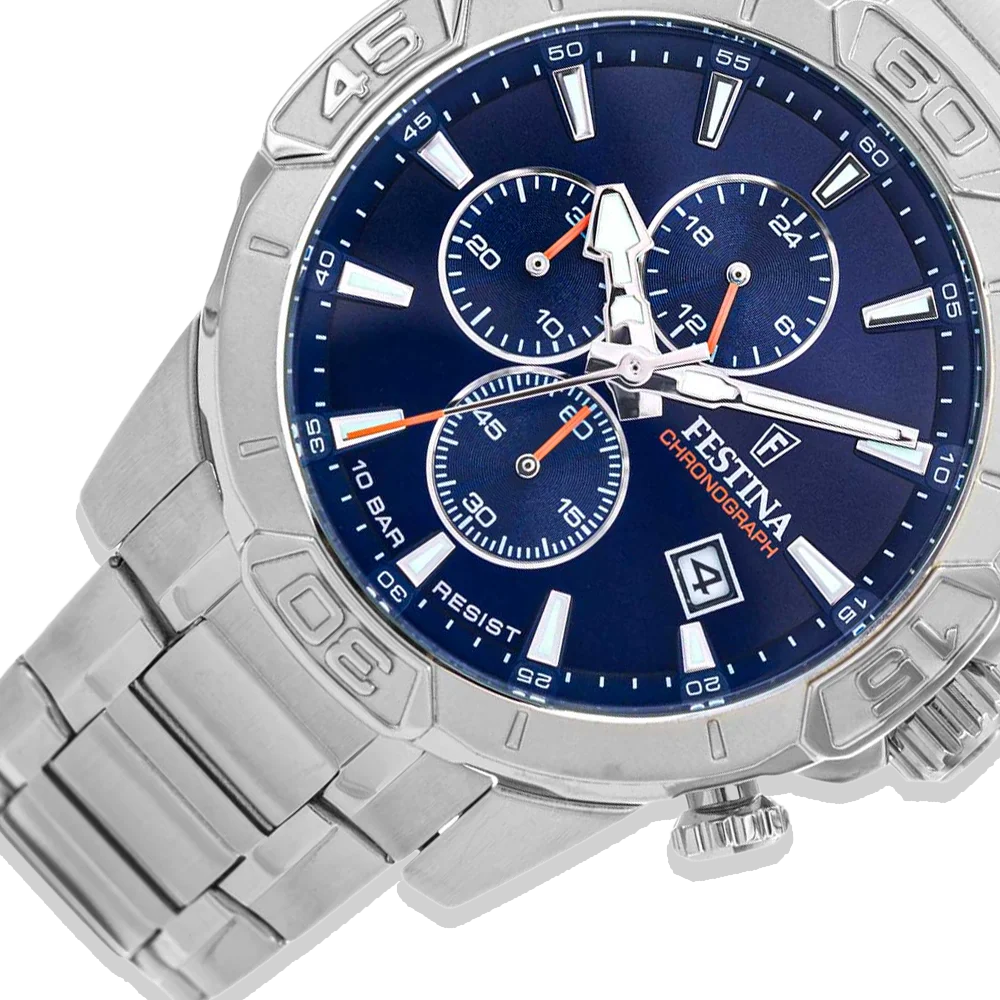 Festina Timeless Chronograph Herren F20704/2 Blau Edelstahlarmband