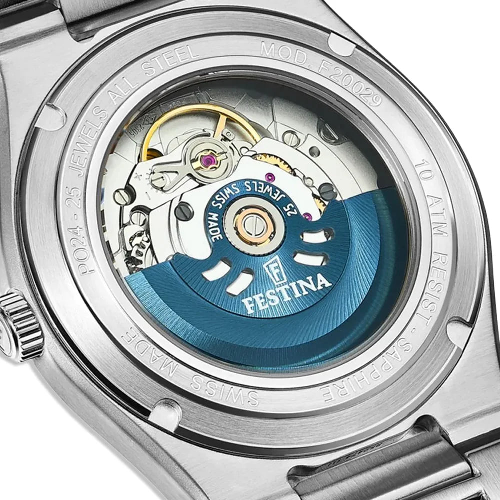 Festina Swiss Made Rivé Automatik silber – elegante Damenuhr bei Juwelier Schroll, Premium Edition 