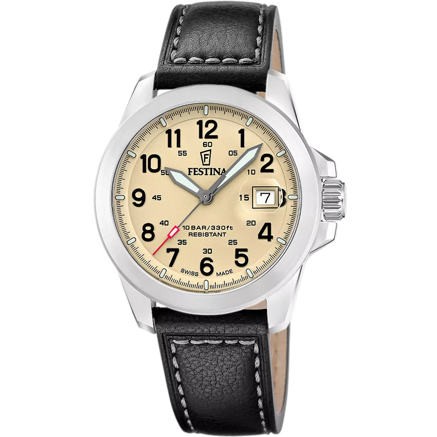 Luxus Herrenuhr Festina Swiss Made Field mit braunem Zifferblatt und Edelstahlgehäuse in Kitzbühel