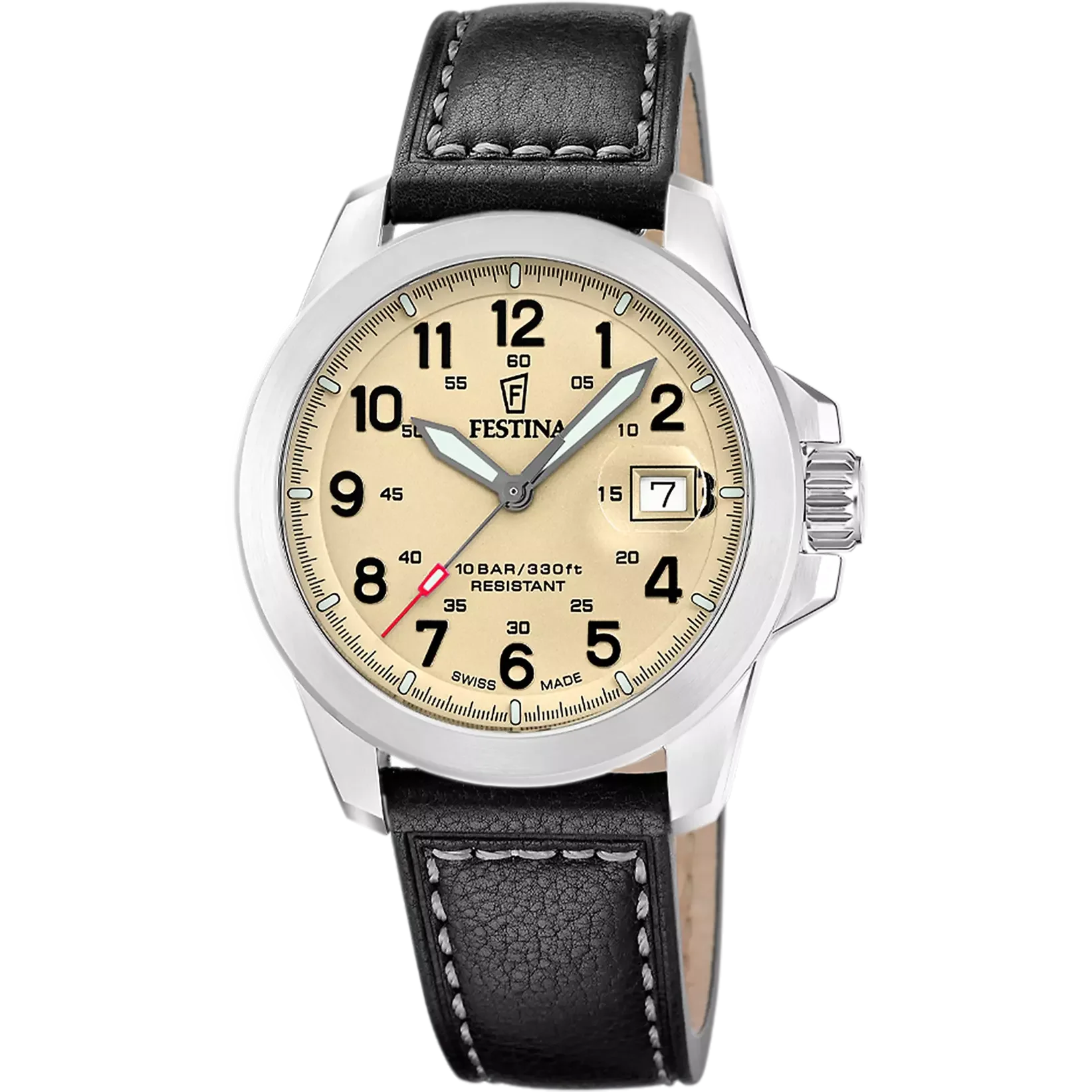 Luxus Herrenuhr Festina Swiss Made Field mit braunem Zifferblatt und Edelstahlgehäuse in Kitzbühel