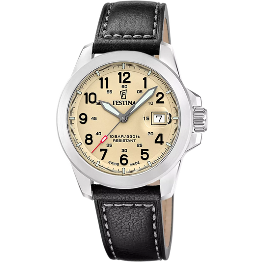 Luxus Herrenuhr Festina Swiss Made Field mit braunem Zifferblatt und Edelstahlgehäuse in Kitzbühel